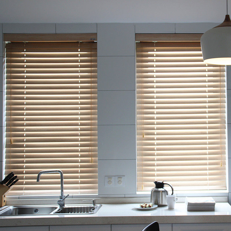 Full Mountain Pure Solid Wood Shutter Curtain Kitchen Make-up Room Waterproof Composite Baking Varnish Book House Bedroom Wood Venetian Blinds Custom
