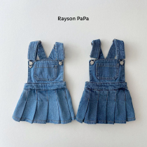 Raysonpapa Korean childrens clothing spring and autumn with skirt girl baby baby cowboy with short skirt