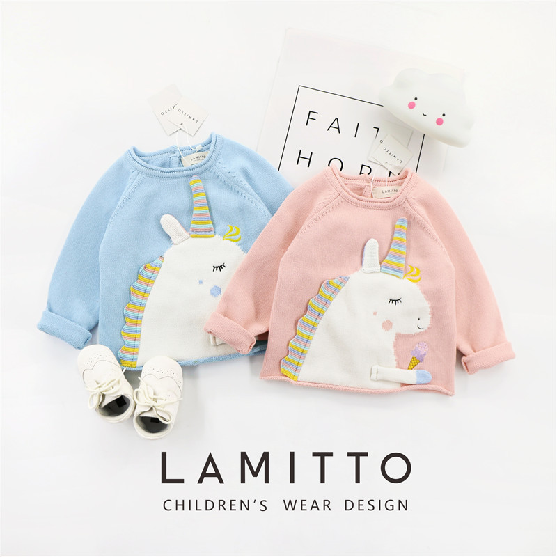 Angel Home Spring New Collection Unisex Baby and Toddler Clothing 3D Unicorn Pure Cotton Knitted Sweater Top