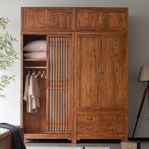 New Chinese solid wood wardrobe Home Bedroom old elm wood locker Sliding Door Closet minimalist Hanging Containing Cabinet