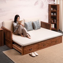 Chinese solid wood sofa bed single double multifunction pull-out folding living room New Chinese sitting and sleeping dual-use push-pull bed