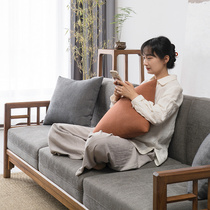New Chinese solid wood sofa full solid wood old elm wood simple cloth art wood sofa small family style guest hall furniture combination