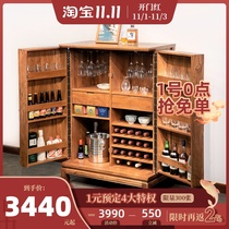 New Chinese wine cabinet all solid wood household living room cabinet against the wall restaurant Chinese small wine cabinet Nordic wine sideboard