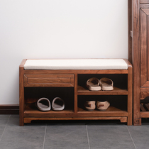New Chinese solid wood changing shoes and bench shoe cabinet stool integrated home entrance door entrance door can sit old elm wood wearing footstool