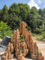 Large courtyard pool water - suction rock on water - stone fake mountain basin view of stalactic natural landscape garden flow waterfall
