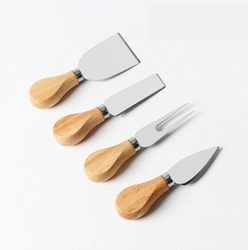 ins Wind Small and Cute Beech Wood Handle Cheese Knife Set Stainless Steel Cheese Knife Cheese Cutting Four-Piece Set