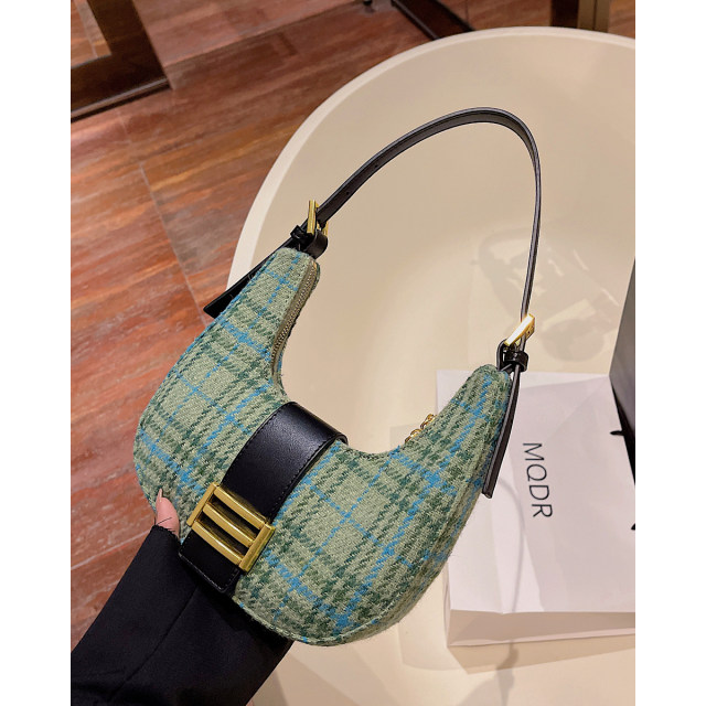 Cat Seven adults 2022 new niche green grid high-end underarm bag retro fashion all-match one-shoulder messenger women's bag