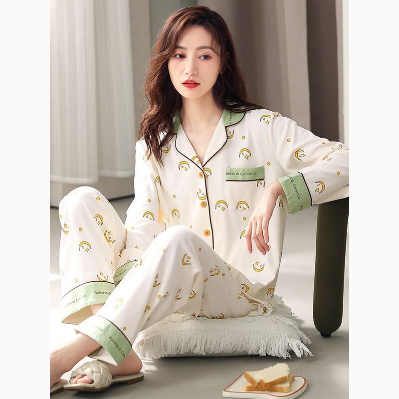 Victoria Pajamas for Women, Spring and Autum Style, Pure Cotton Long-Sleeved Autum Women's Style, Pure Cotton Thin Style, Autum and Winter Home Wear Set