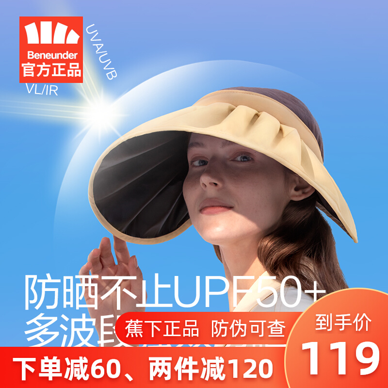 Banana down shell sunscreen lady summer cover sunshade black rubber cap empty top sunhat large hat peak anti UV