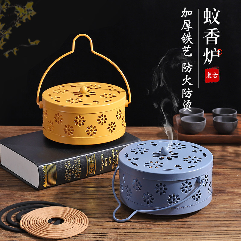 Iron-art mosquito incense tray Household God-Ware Mosquito Incense Rack Fire Protection with lid Large number point Veneers Grey Dish Box Incense Stove