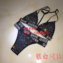 Car model pole dance rhinestone handmade hot rhinestone stage bra Bra underwear performance suit letter bikini set