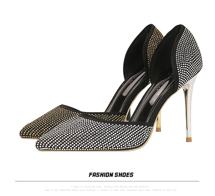 Shallow Mouth Pointed Blazing Water Drill Hollow Hollowed-out Women's Shoes High Heel Shoe-Like Board Cloakroom Soft Dress Decorated Women's Shoes 