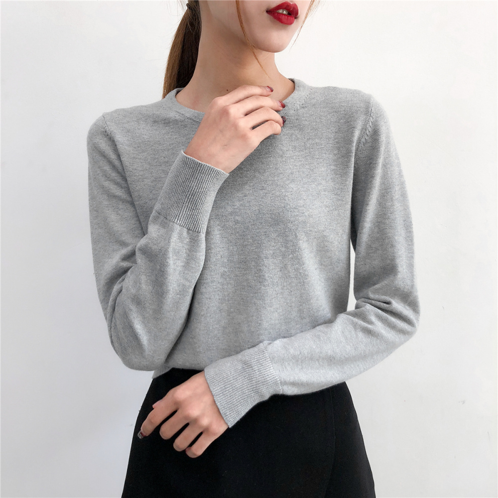 Áo cotton cổ tròn mới dài tay áo dài phần mỏng áo len áo len đáy áo sơ mi nữ size lớn mùa thu đông áo khoác len nữ