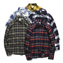 Foreign trade factory tail goods Plaid control flannel shirt long sleeve cotton mens grinding cut shirt with large size tide