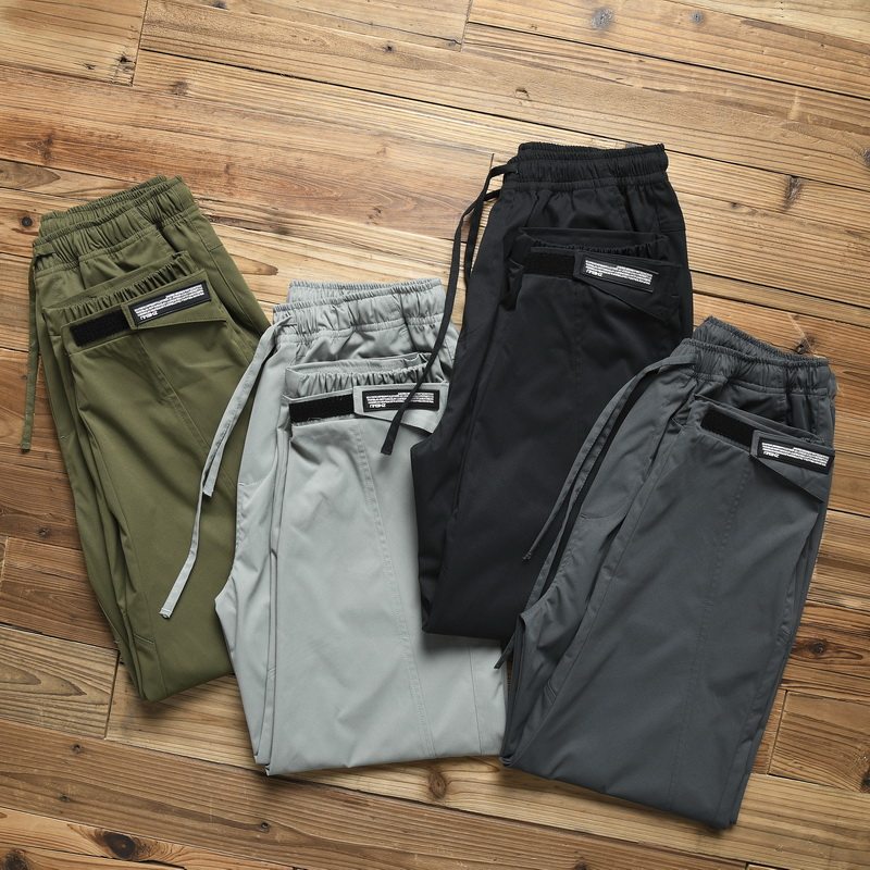 Ammerck Breeze Tooling Beamline Pants Loose Narrow Mouth Magic Sticker Pure Color Twill Street Casual Sports Long Pants