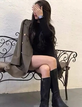 Goddess welfare wool cashmere base round neck sweater pure black slim pullover base shirt thread coat