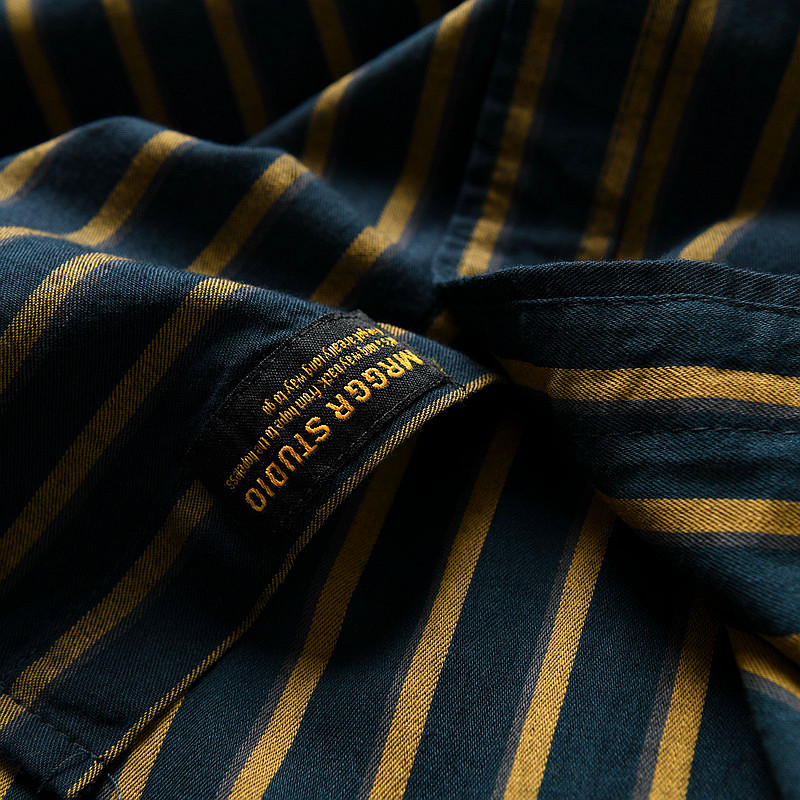 Day single foreign trade factory export Yuwei single goods tide brand cut label men's vertical stripe loose long-sleeved shirt shirt