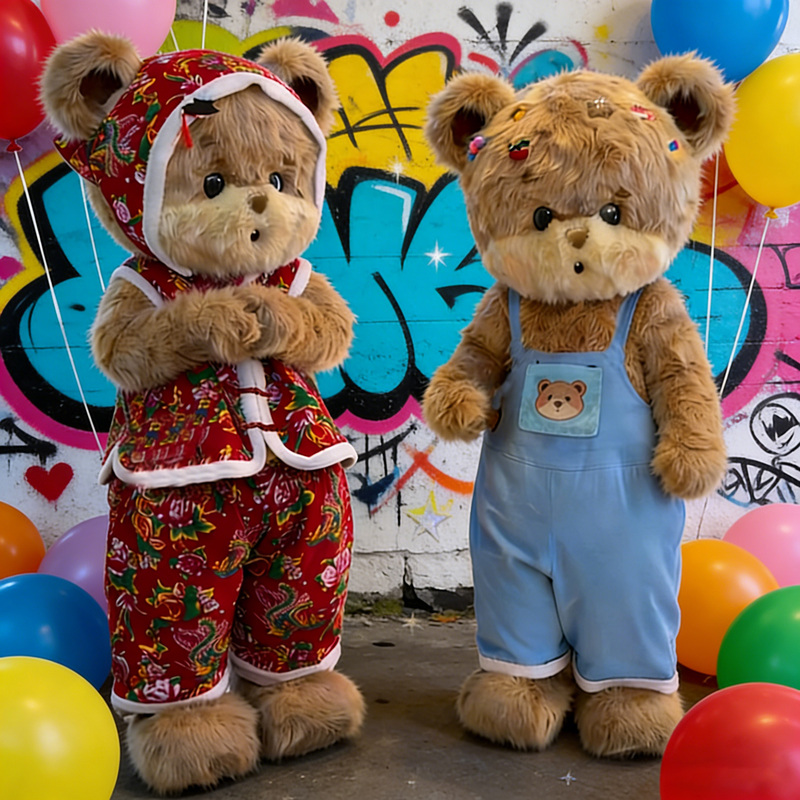 Internet-Famous Bear Mascot Costume, Huggable Bear Plush Costume, Overalls Cartoon Costume, Shopping Mall Opening Promotional Photo Props