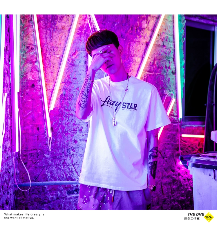 Hip hop tay ngắn nam quốc triều nửa tay áo mới 2018 áo thun đường phố quần áo khiêu vũ nam phiên bản Hàn Quốc lỏng lẻo đôi tay áo ngắn