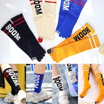 Summer thin Japanese Korean version of the college trend five-finger socks Mens and womens high tube cotton pile pile couple split toe socks