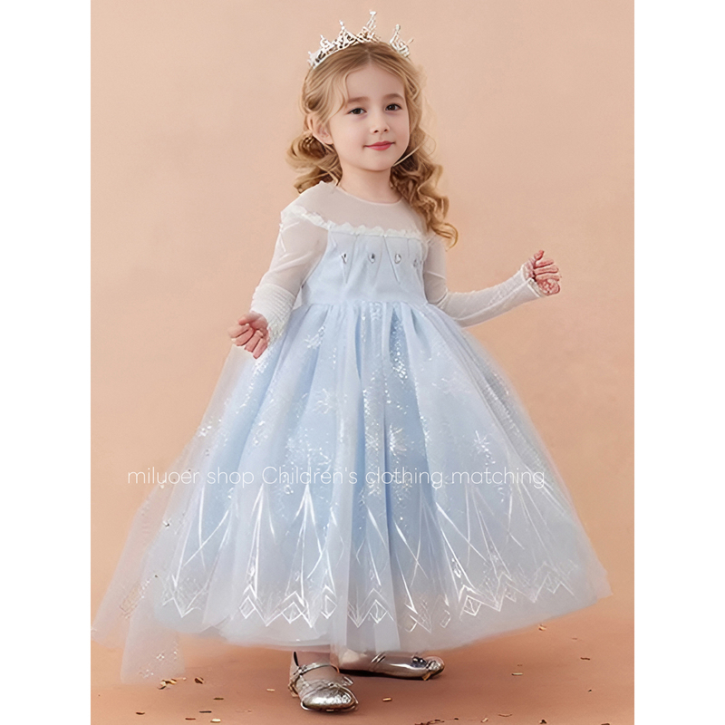 Miluoer~ Super Beautiful Elsa! Girls' Elsa Princess Dress with Embroidered Snowflakes, Puffy Tulle Dress, Birthday Long Dress