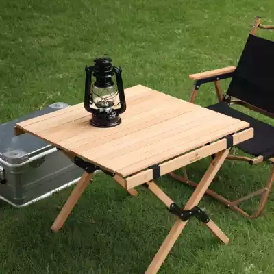 Outdoor camping solid wood egg roll table folding table home courtyard self driving barbecue picnic table portable table and chair