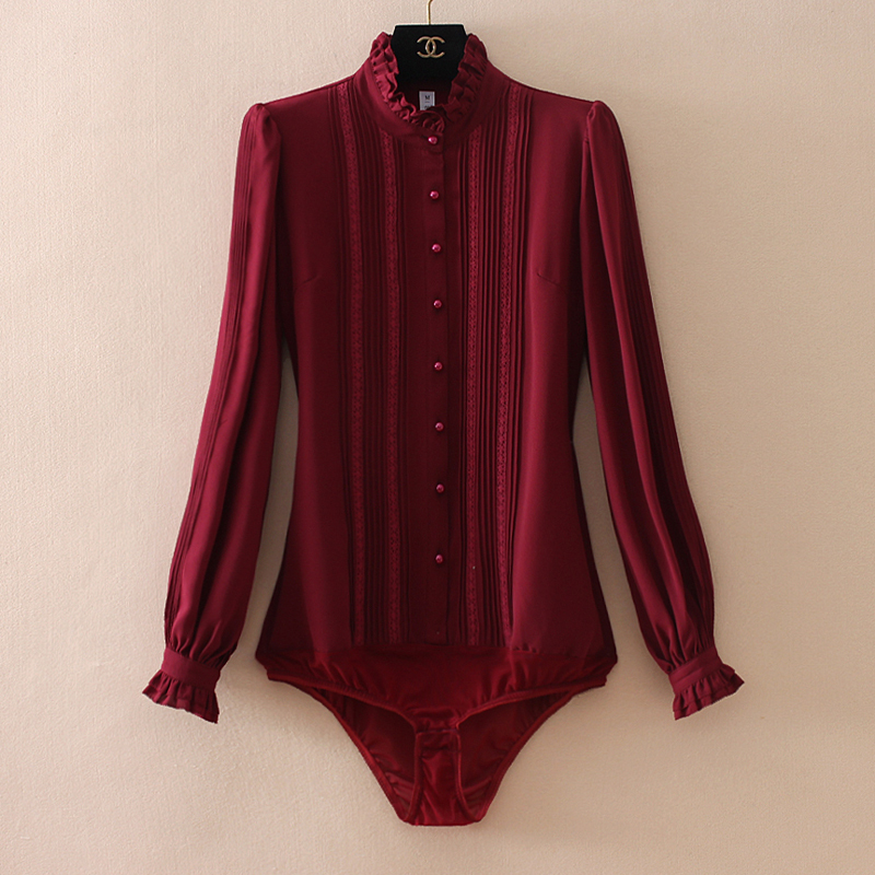 Low-Key Luxury High-End Ancora Red Elegant Socialite Chiffon Blouse for Women with Lace Trim and Ruffled Details, Niche Design with Integrated Hem