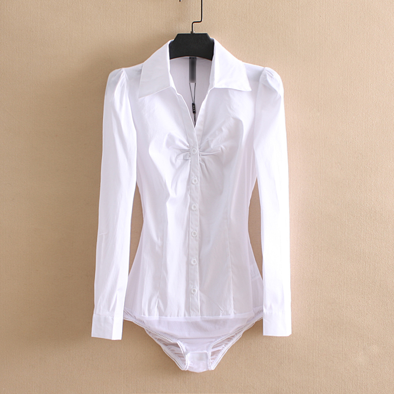 Commuting Business Attire V-Neck Pleated One-Piece Shirt Women's Shirt White Ol Professional Attire Interview Student New Style