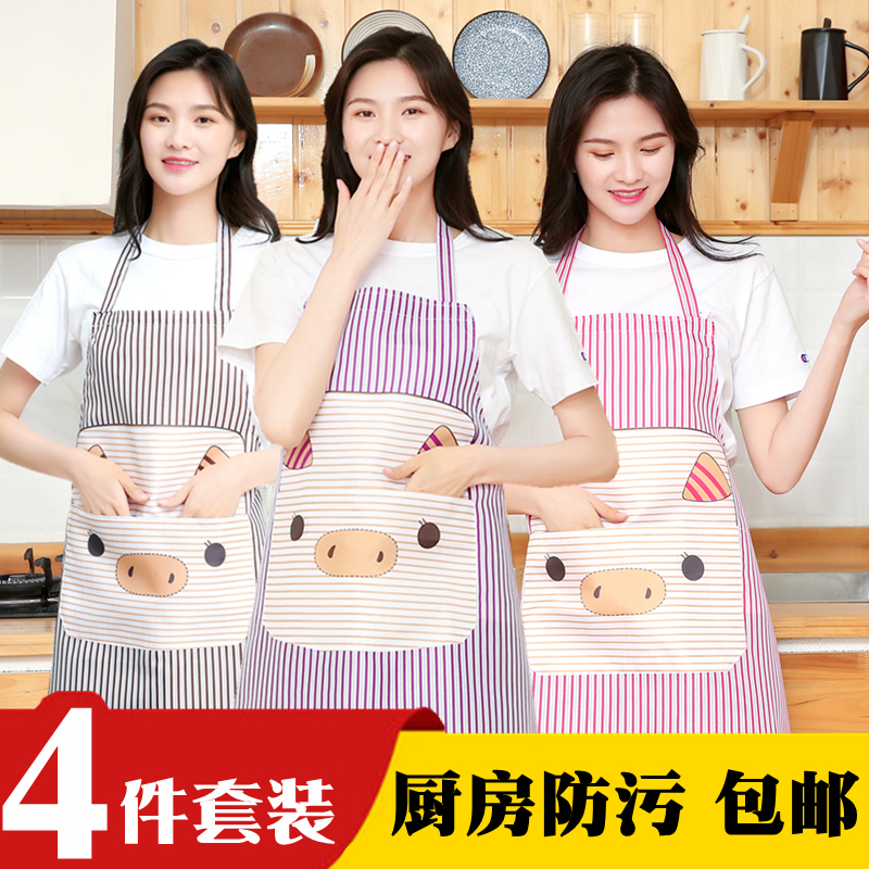 Han Edition Fashion Apron Female Cute Kitchen Cooking Workwear Cotton Cotton Waist Cartoon Thicking Oil Prevention Household