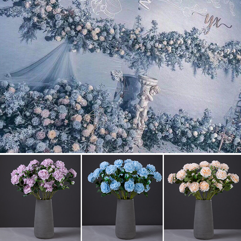 Wedding simulation 3 foreign peony Brazil rose fake flower wedding hall decoration background road lead flower arrangement window decoration