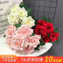 7-head bunch rose simulation rose fake bouquet silk flower wall decoration flower living room decoration decoration wedding batch hair