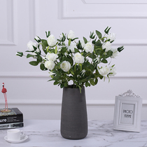 Simulation rose high branch 7 head roller rose White fake flower silk flower wedding living room ornaments flower arrangement