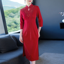 Mom wedding dress noble red dress young mother-in-law attends sons wedding dress plus size improved cheongsam