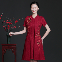 Small mom dress summer new extravagant embroidery middle-aged womens fake two-piece wedding dresses for mother-in-law