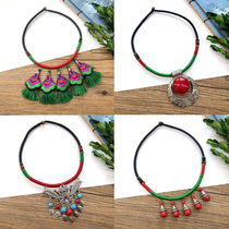 Handmade retro ethnic embroidery tassel short collar female Joker personality bell neck chain performance necklace