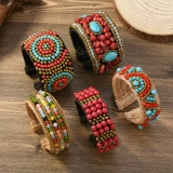 Плетеный этнический натуральный браслет из натурального камня, аксессуар, этнический стиль, стиль бохо