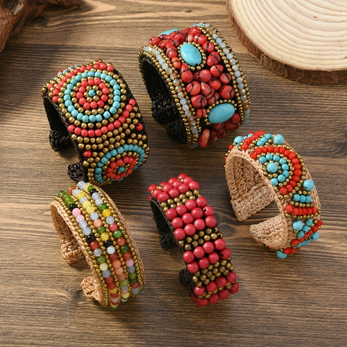 Плетеный этнический натуральный браслет из натурального камня, аксессуар, этнический стиль, стиль бохо