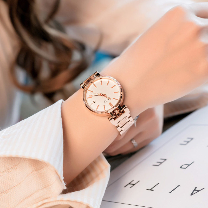 Guou guou ladies quartz watch new style watch women fashion watch casual large dial waterproof women's watch steel belt