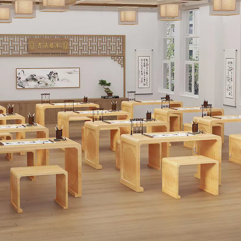Solid Wood Calligraphy Table Country School Table Tea Art Go Table Guqin Table Training Course Students Calligraphy And Painting Desk Class Table And Chairs Combination-Taobao