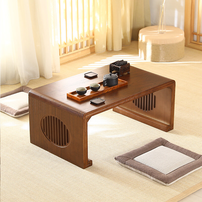 Solid wood tatami table bay window small tea table Kang table Home Japanese tea table balcony low table sitting ground Guoxue table