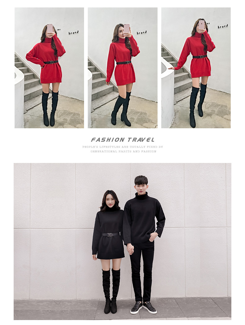 Cặp đôi xuân hè 2019 mùa đông áo len mới không phải là áo len nữ cùng áo len cao cổ - Đan Cardigan áo len dáng dài