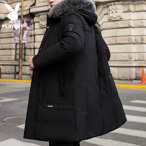 Playboy, черная зимняя куртка с капюшоном, пуховик, увеличенная толщина