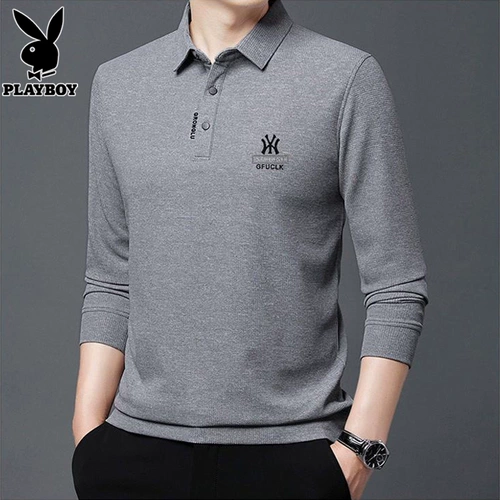 Playboy, мужской осенний лонгслив для отдыха, футболка polo, высокий воротник