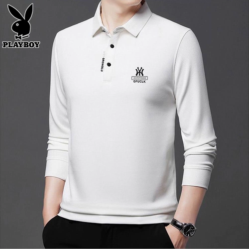 Playboy, мужской осенний лонгслив для отдыха, базовая футболка polo, высокий воротник