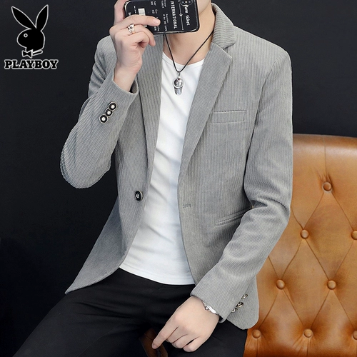 Playboy, вельветовый весенний трендовый пиджак классического кроя для отдыха, мужская куртка, тренд сезона, облегающий крой
