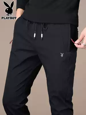 Playboy casual pants men's Korean version of the trend Spring and Autumn Winter plus velvet new slim small feet long pants men's pants