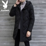 Playboy, мужской пуховик, демисезонная длинная черная толстовка с капюшоном, мужская куртка, увеличенная толщина