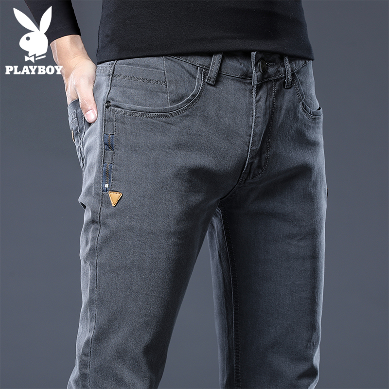 Playboy Jeans Men's Spring Fall New Youth Tide Card Casual Elastic Body Small Feet Long Pants Man