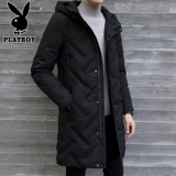 Playboy, мужской пуховик, демисезонная длинная черная толстовка с капюшоном, мужская куртка, увеличенная толщина