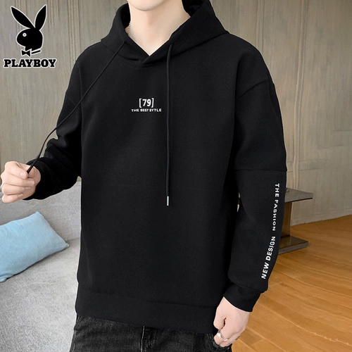Playboy, мужская толстовка с капюшоном, демисезонное термобелье, трендовый бархатный лонгслив, куртка